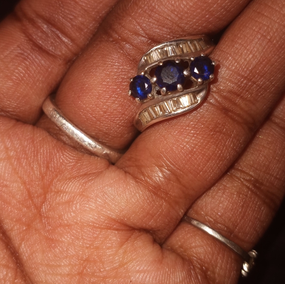 vintage blue sapphire diamond ring - Picture 2 of 3
